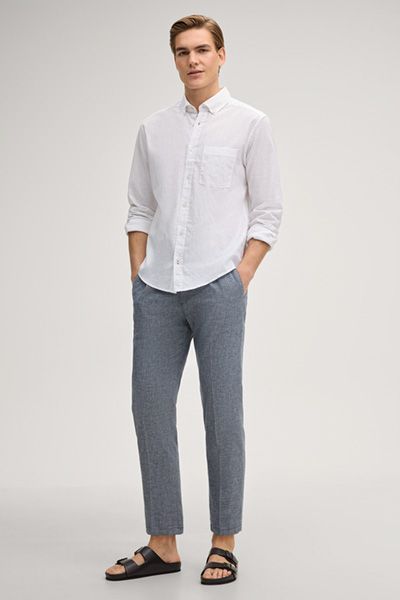 Lead Navy Melange Bundfaltenhose aus Stretch-Baumwoll-Leinen-Mix