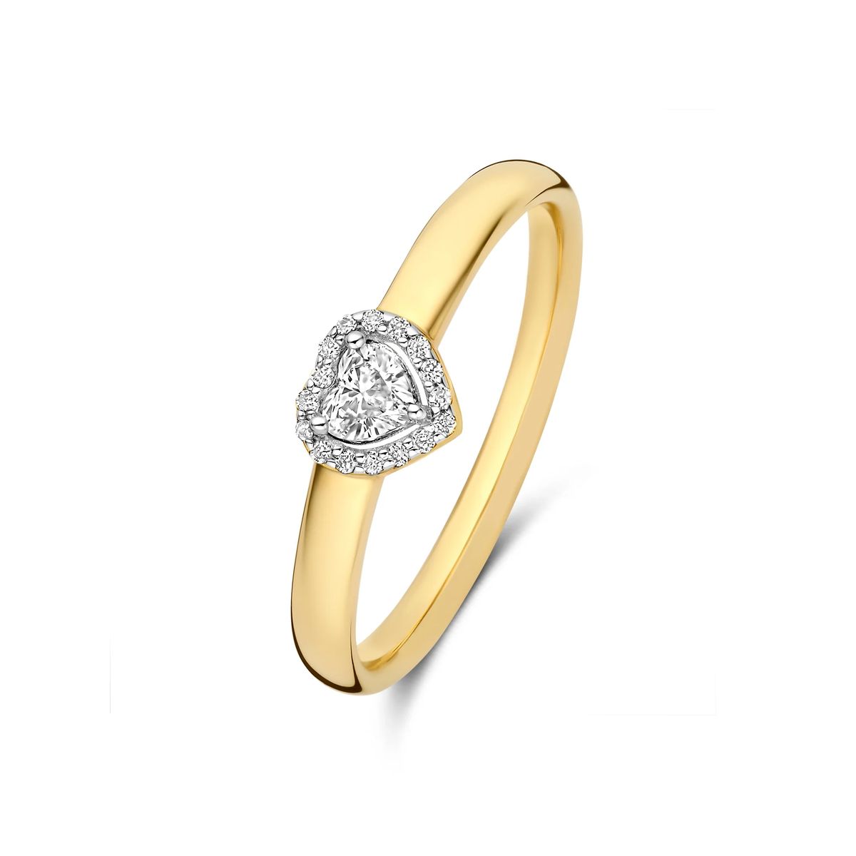 Goldring mit Diamantherz im Halodesign