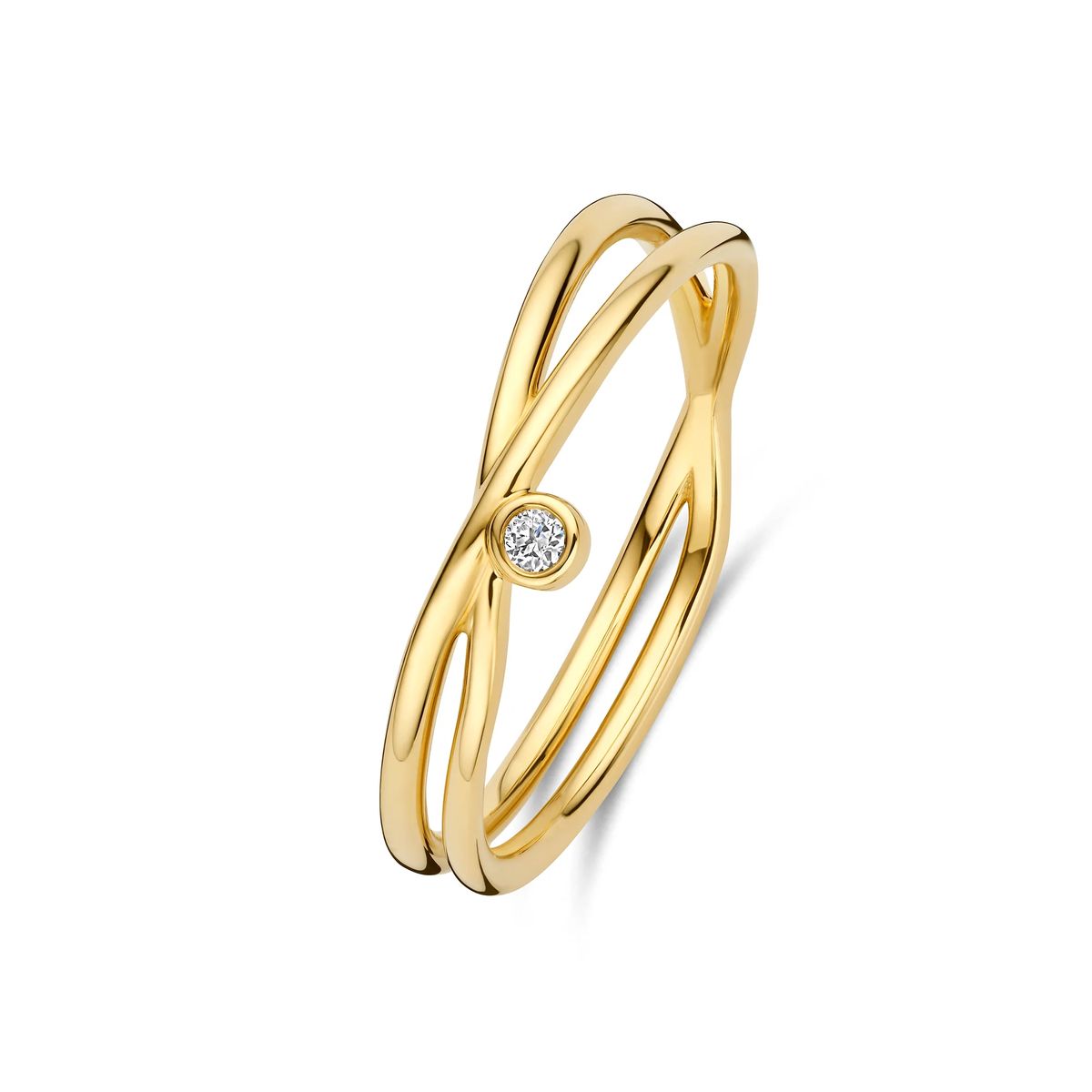 Verschränkter Doppelbandring mit Diamant