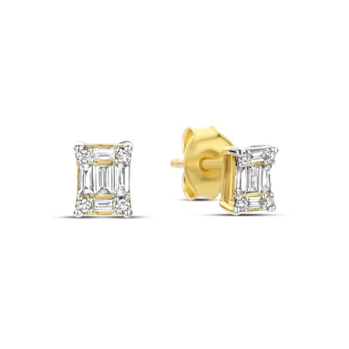 Rechteckige Diamant-Cluster Goldohrstecker