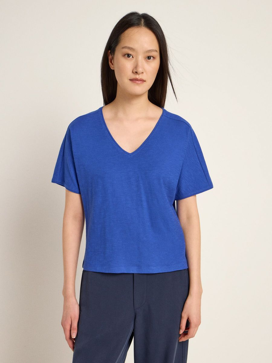 Lockeres V-Ausschnitt Bio-Baumwollshirt