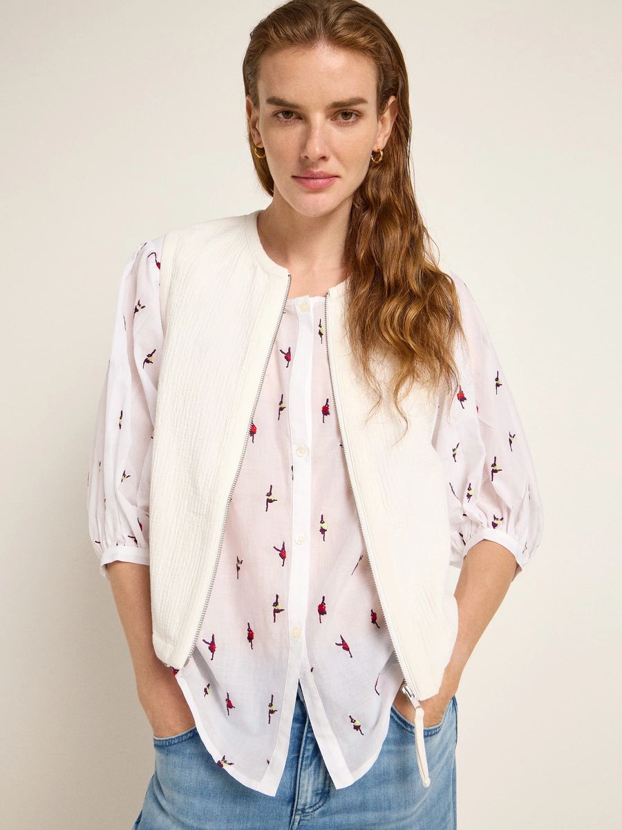 Bestickte Baumwollbluse mit Kräuseldetails