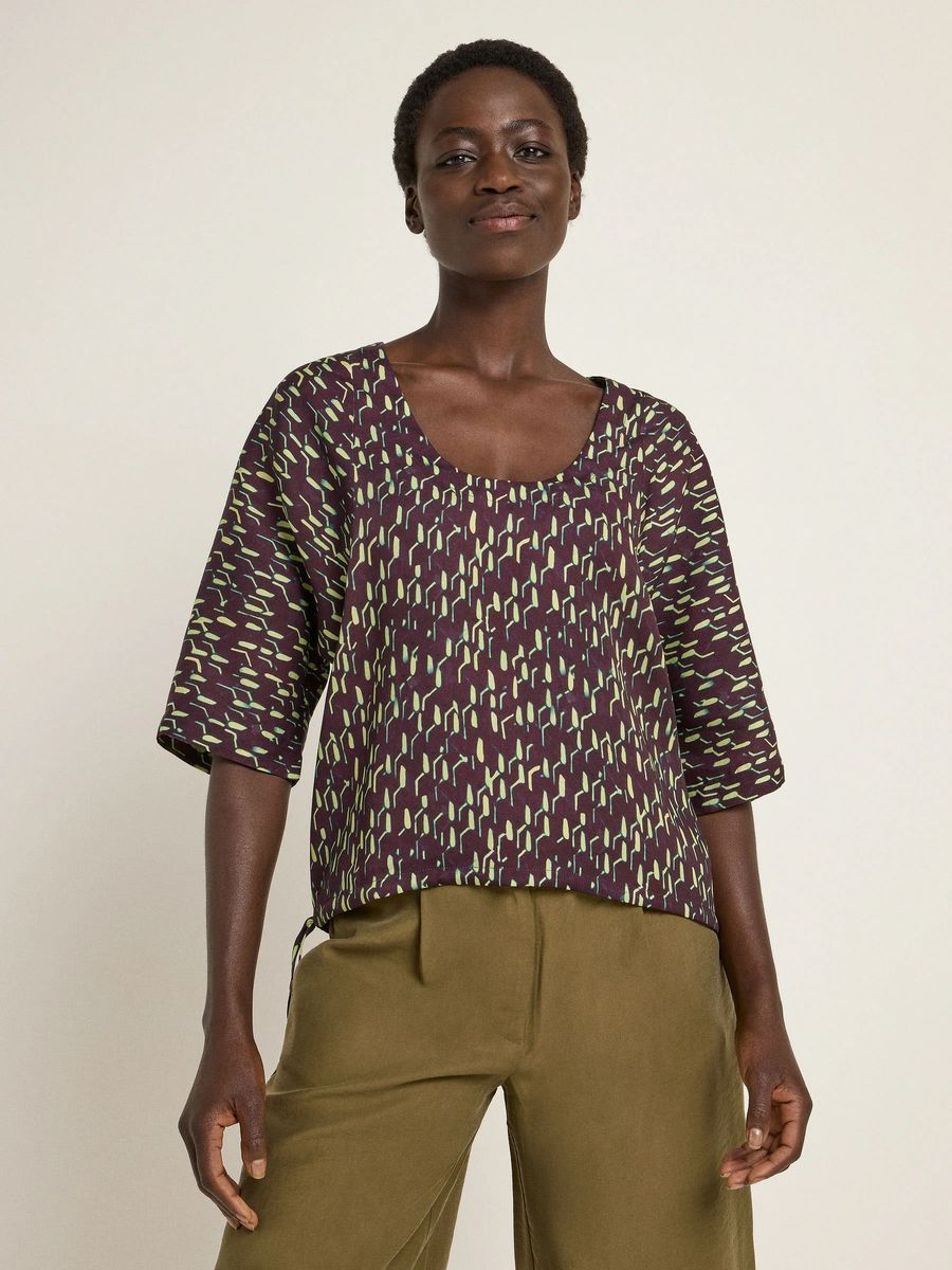 Retro-Print Shirt mit Fledermausärmeln