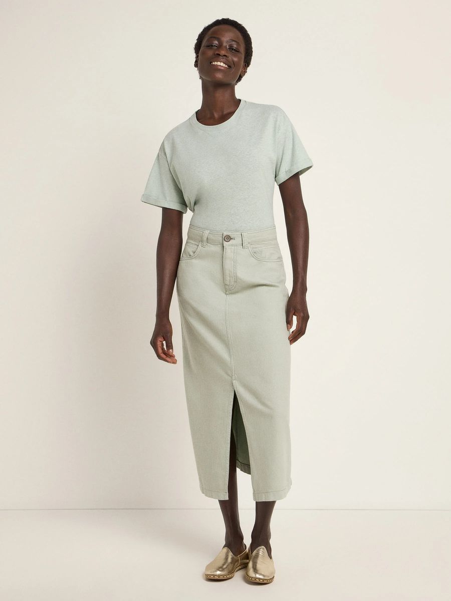 Strukturierter Twill-Midirock mit Schlitz