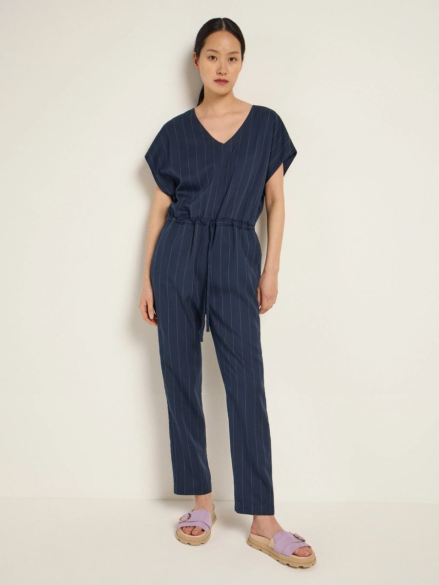 Nadelstreifen-Jumpsuit mit V-Ausschnitt