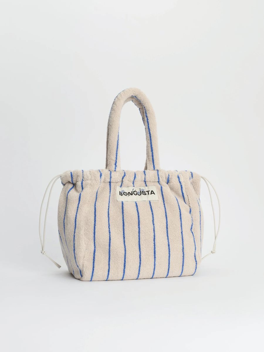 Gestreifte Frottee-Tasche mit Kordelzug