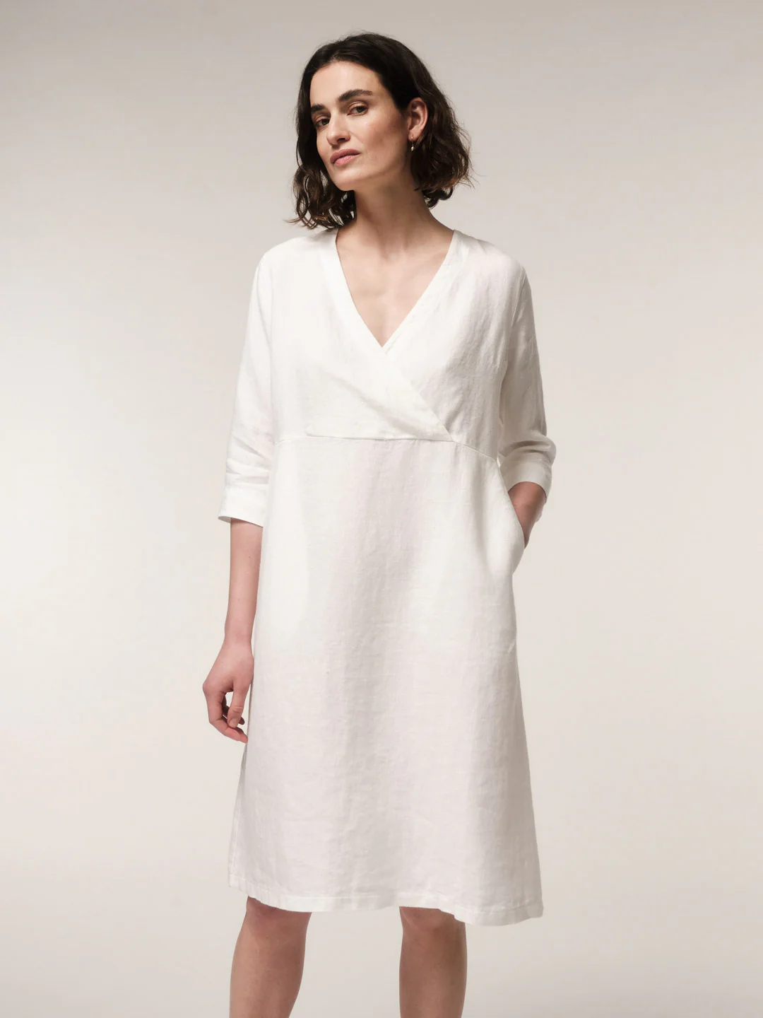 Leinen-Midikleid mit Wickel-Detail