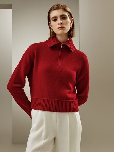 Relaxter Kaschmir-Mix-Pullover mit Reißverschluss