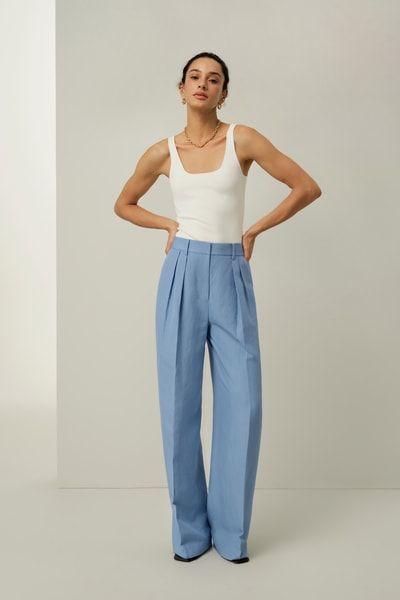 Plissierte Seiden-Leinen-Hose mit weitem Bein