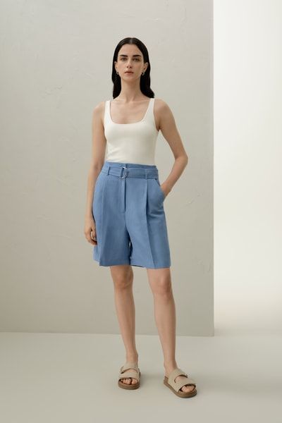 Seide-Leinen-Shorts mit Gürtel