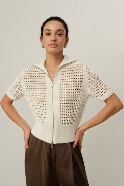 Häkel-Strickjacke aus Seide und Baumwolle