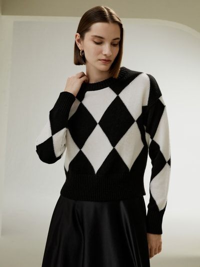 Kaschmir-Rundhalspullover mit Argyle-Muster