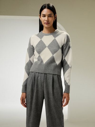 Kaschmirpullover mit klassischem Rautenmuster
