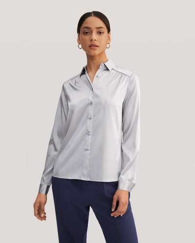 Langärmlige Maulbeerseidenbluse mit Knopfleiste