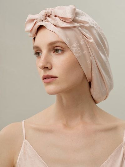 Seiden-Schlafhaube mit Blumen-Jacquard