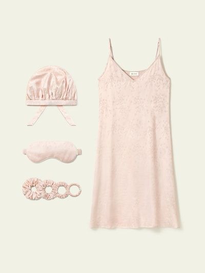 Seiden-Slip-Set mit floralem Jacquard