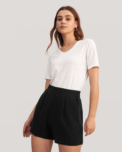 Hochtaillierte Seidenshorts mit Falten