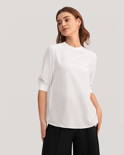 Minimalistisches Seidentop mit Rippbündchen