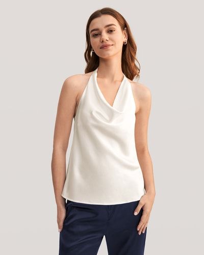 Elegantes Seiden-Neckholder-Top mit Wasserfallausschnitt