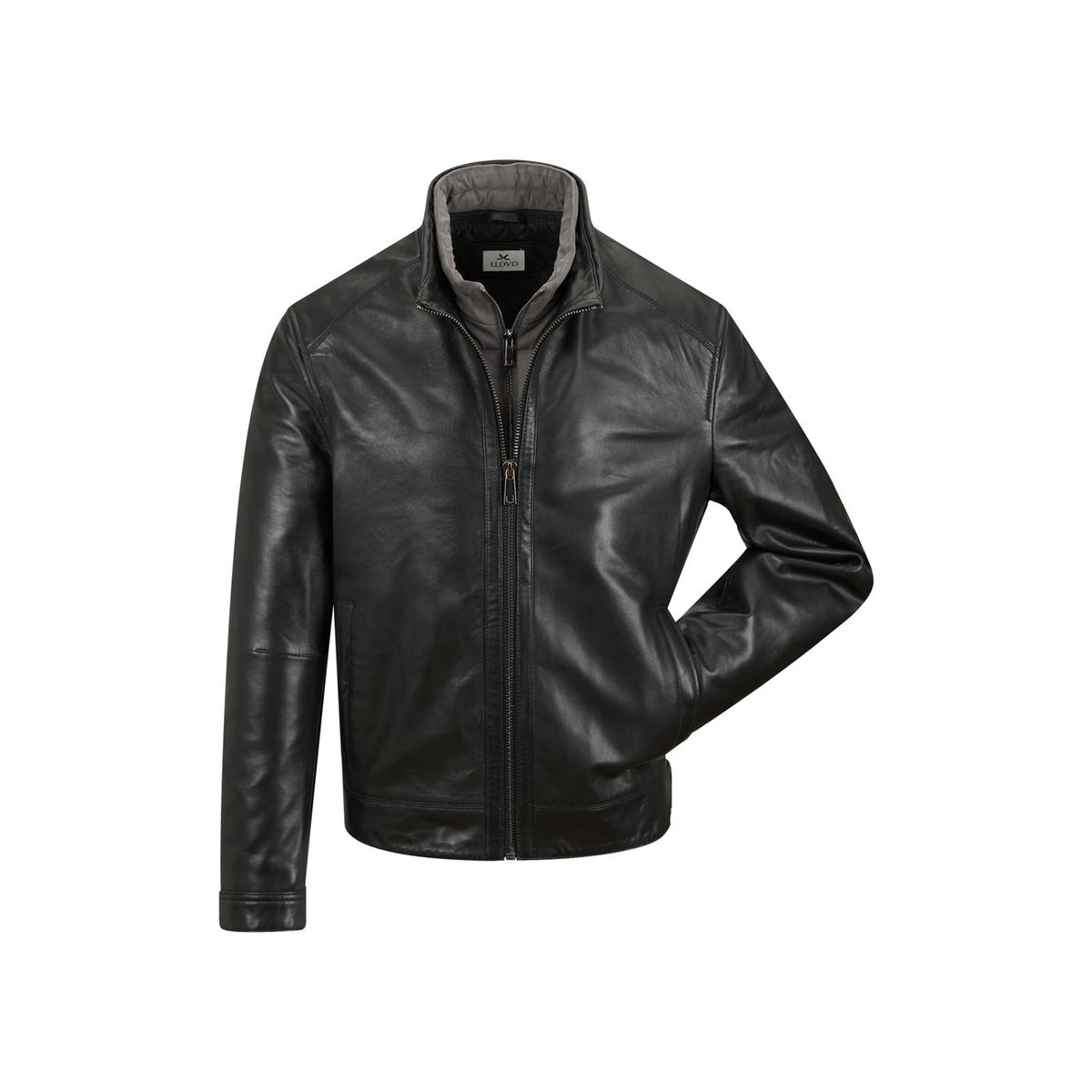 Taillierte Lederjacke mit Stehkragen