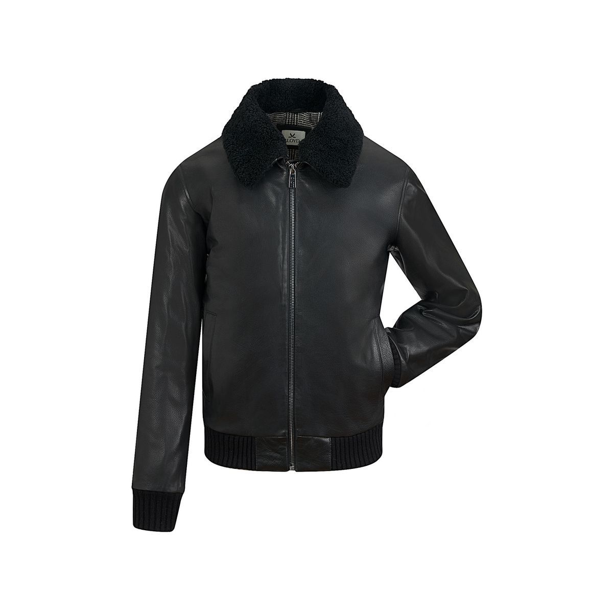 Glattleder-Blouson mit Lammfell-Optik Kragen