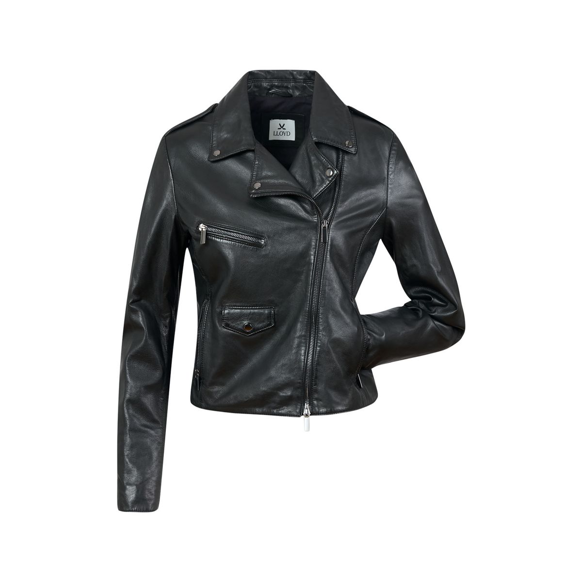 Taillierte Glattleder Bikerjacke