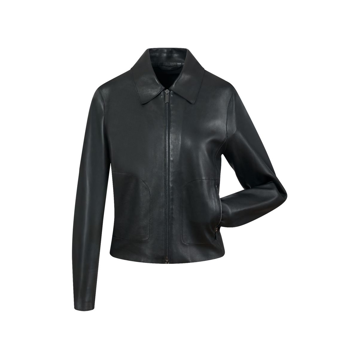 Klassische Glattlederjacke mit Reißverschluss