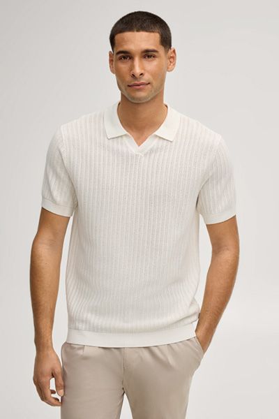 JOOP! Baoron Offwhite Strick-Poloshirt mit V-Ausschnitt