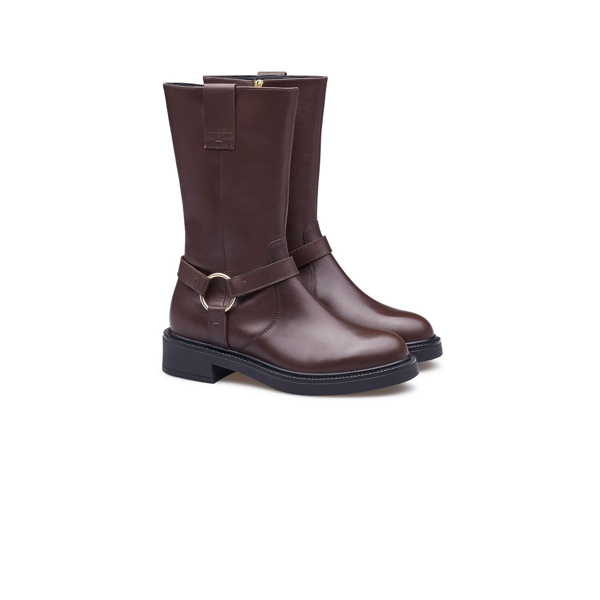 Klassische Lederstiefel mit Ring-Detail
