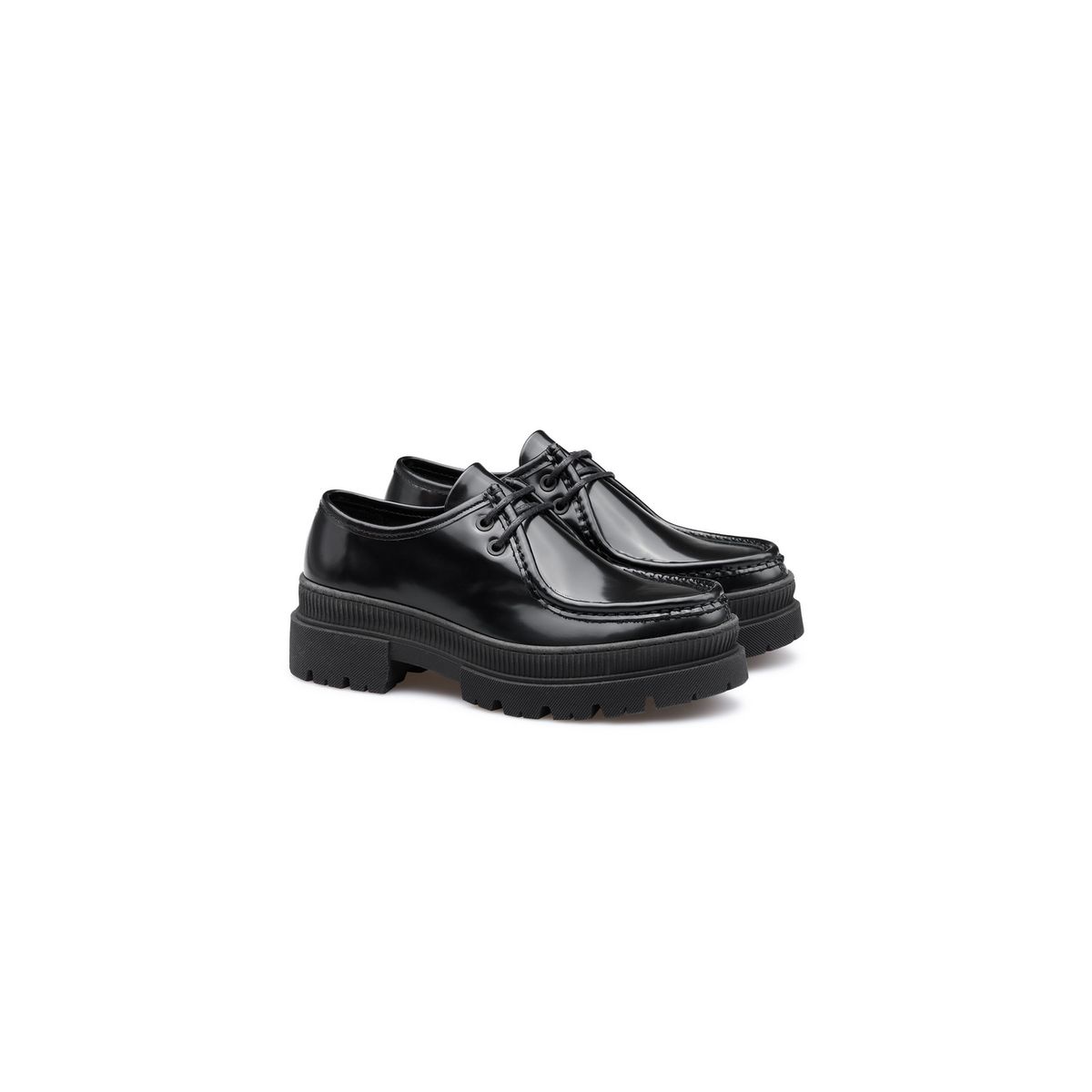 Chunky Lederhalbschuhe mit Ziernaht