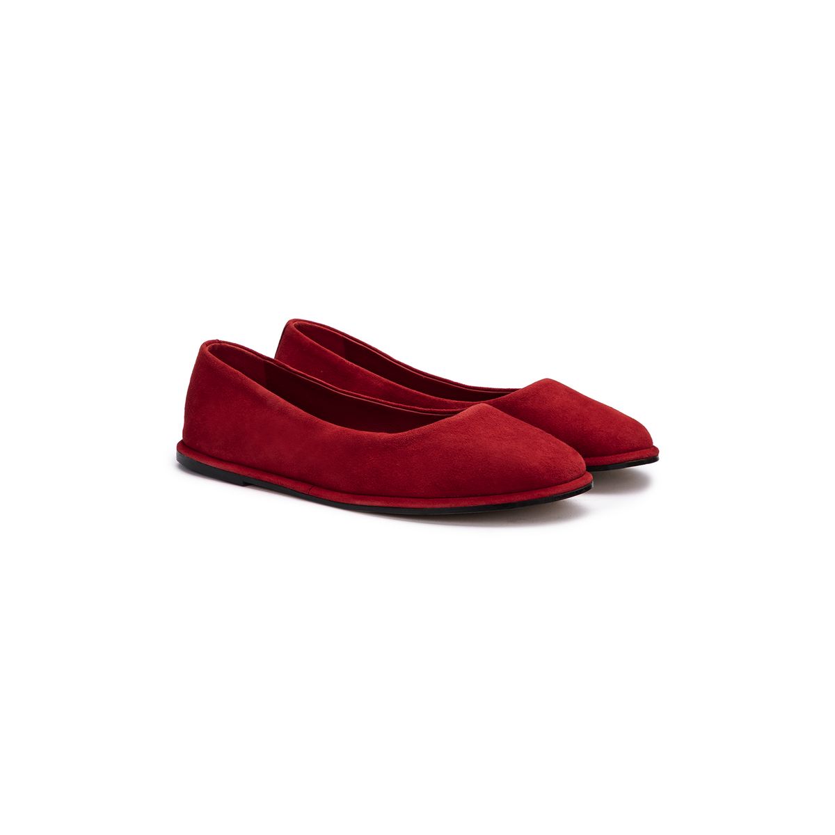 Minimalistische Rauleder-Ballerinas mit Karree-Spitze