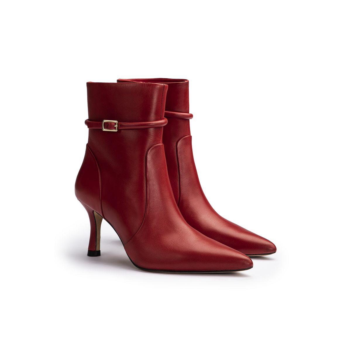 Spitze Lederstiefeletten mit Schnallendetail