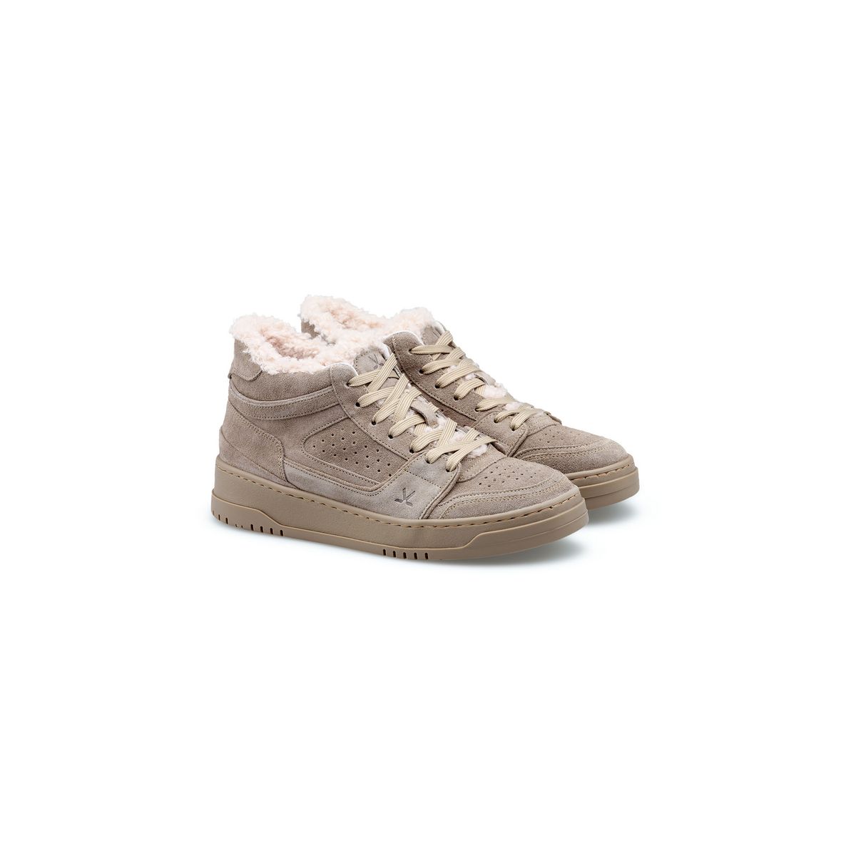 Mid-Top Rauleder-Sneaker mit Lammfellfutter