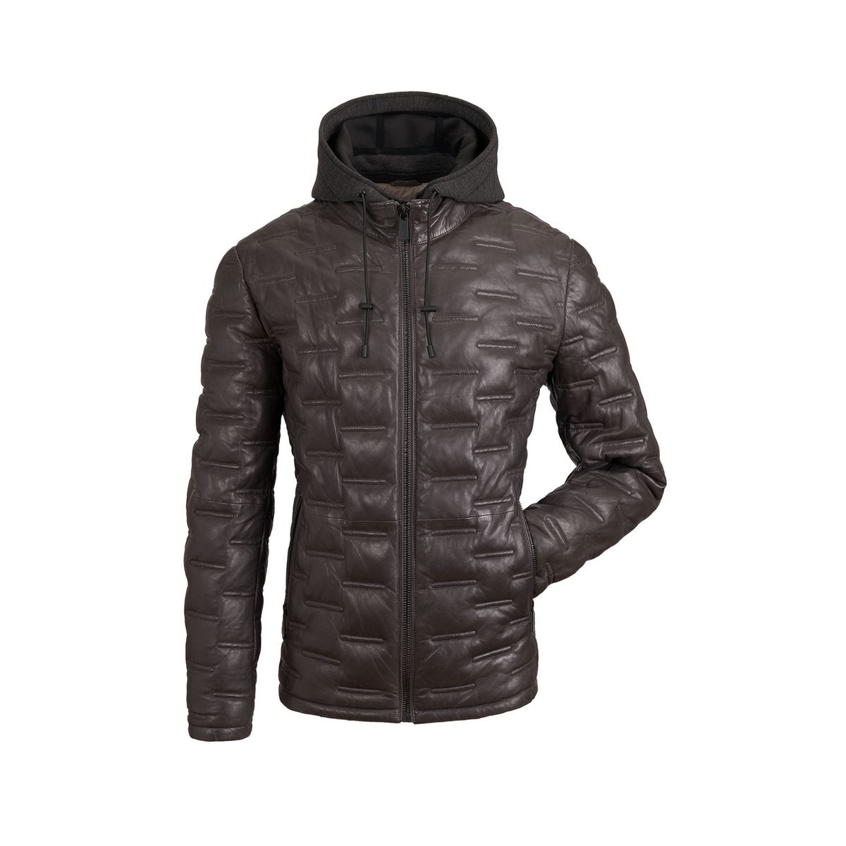 Gesteppte Kapuzenjacke aus Glattleder