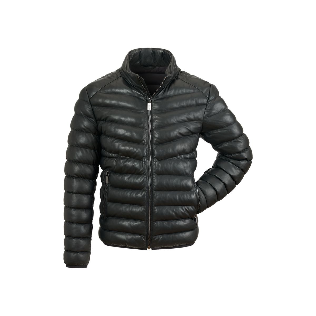 Gesteppte Glattleder Pufferjacke