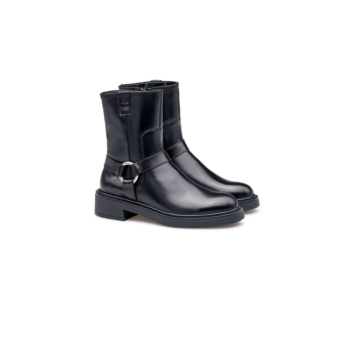 Biker-Boots aus Glattleder mit Riemendetail