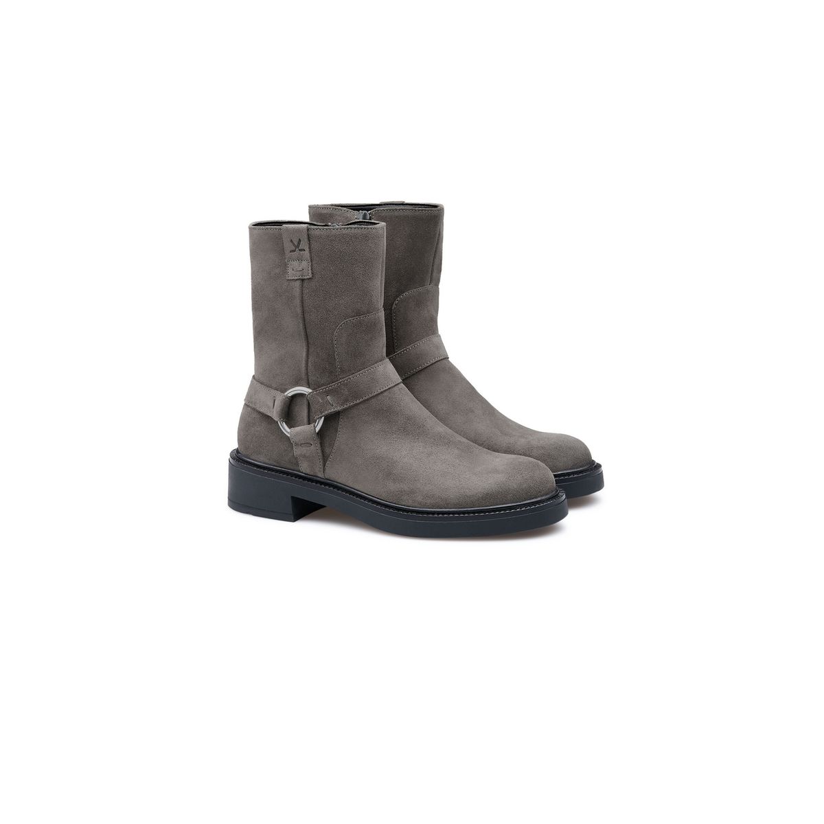 Rauleder Biker-Boots mit Riemen-Detail