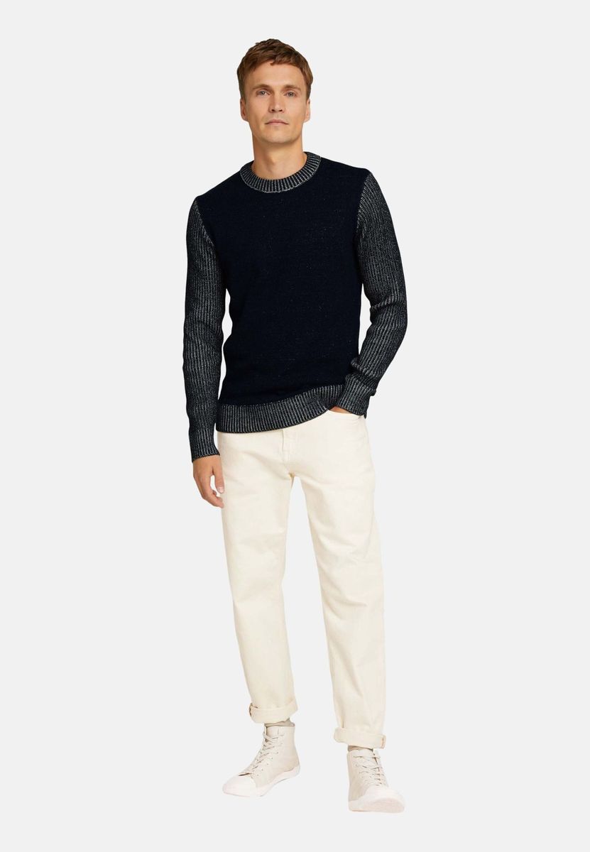 Herren Melange Strickpullover mit Rundhalsausschnitt