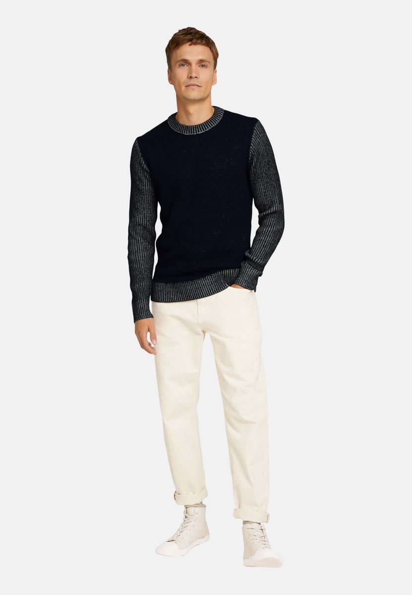 Herren Melange Strickpullover mit Rundhalsausschnitt