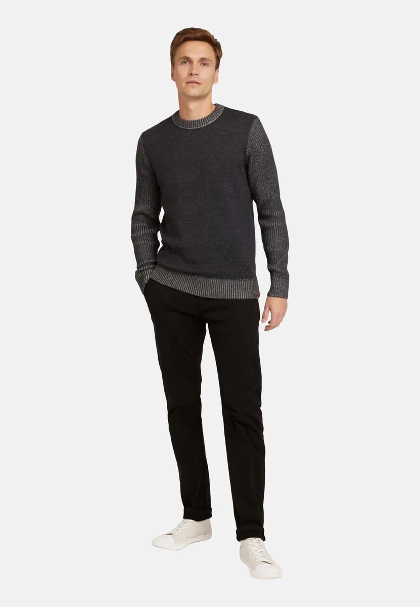 Herren Melange Strickpullover mit Rundhalsausschnitt