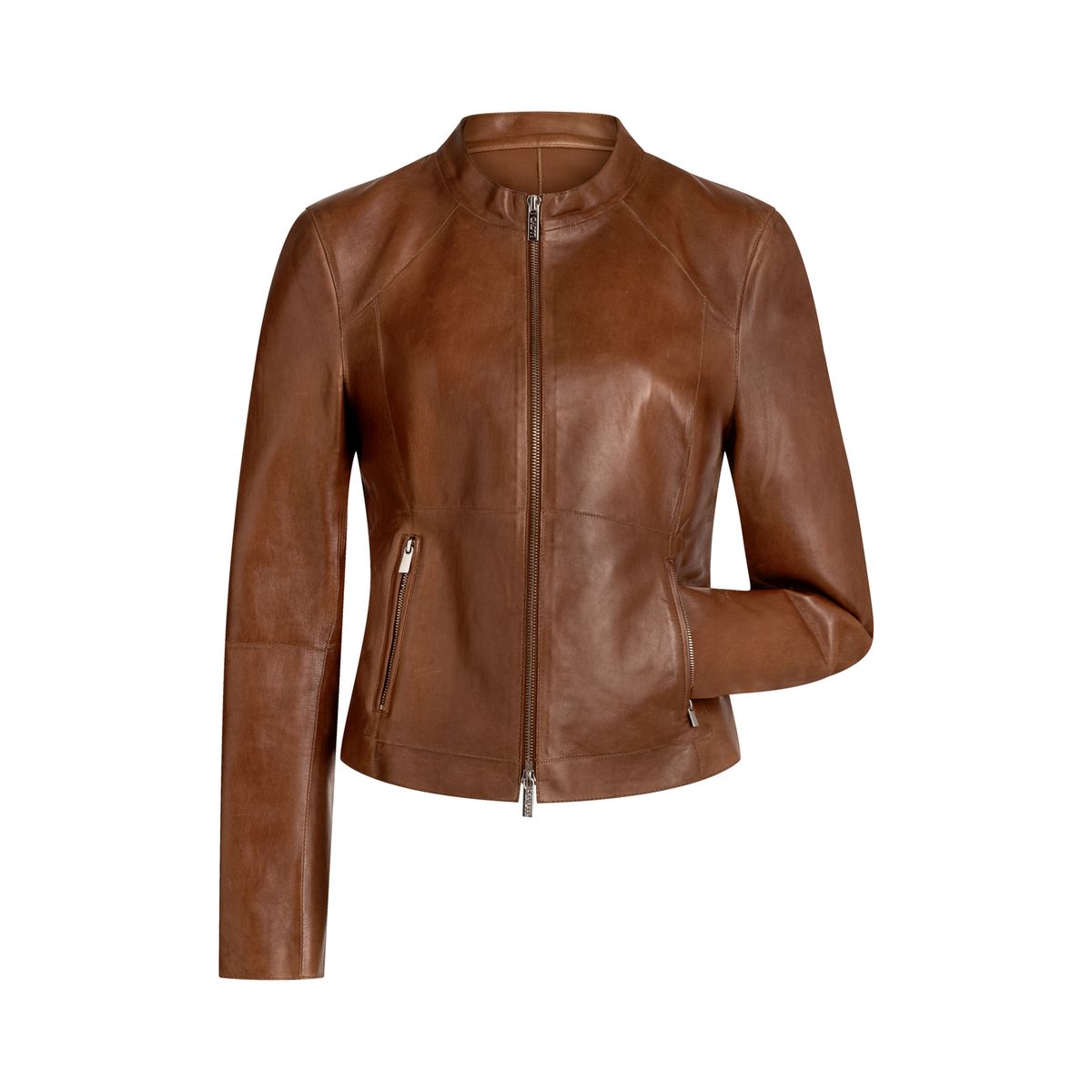 Elegante kragenlose Glattlederjacke