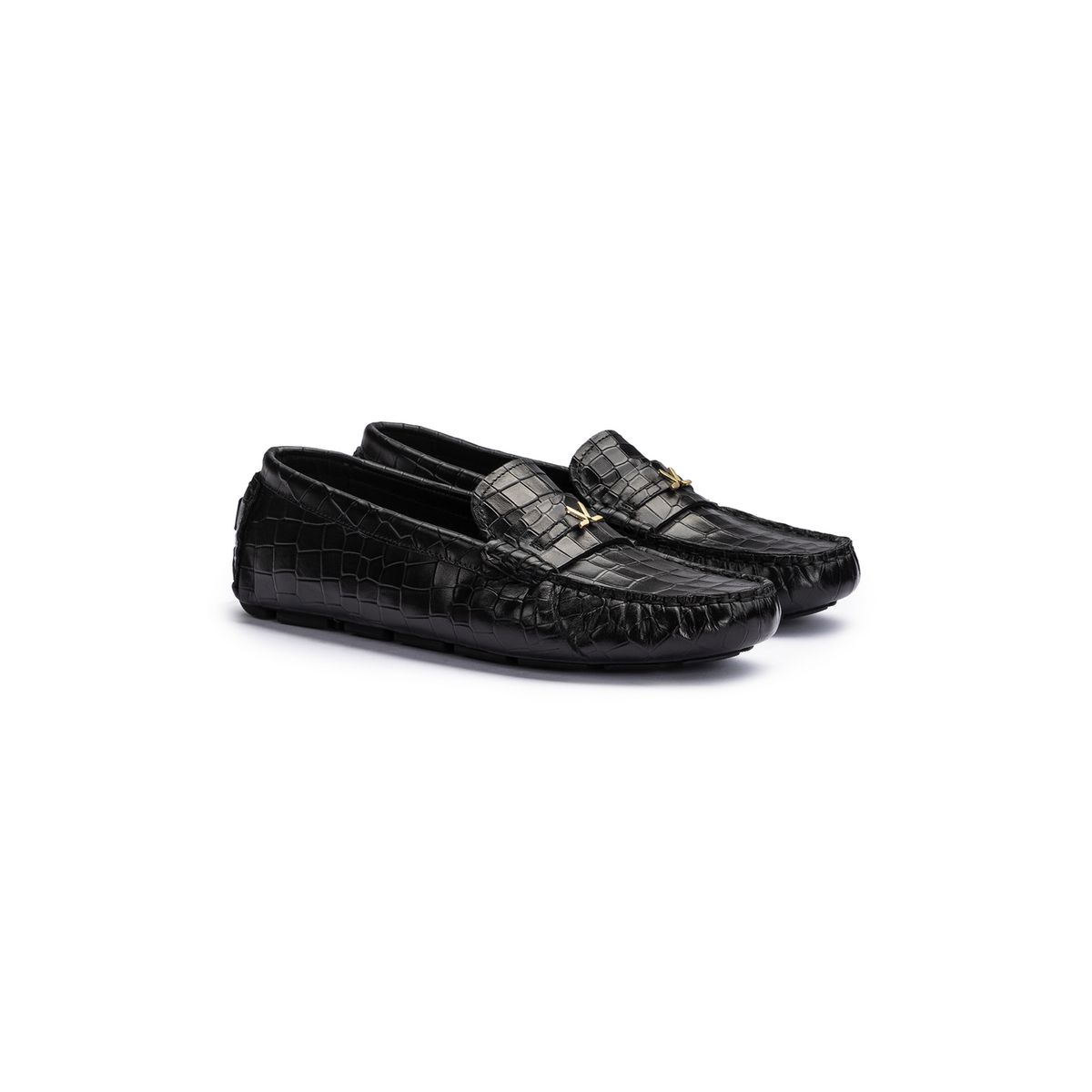 Slipper aus Leder mit Kroko-Prägung