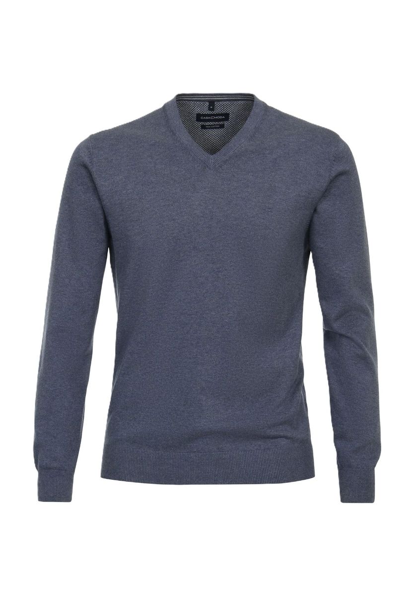 CASAMODA Strickpullover, V-Ausschnitt, Rippbündchen, für Herren, blau, M