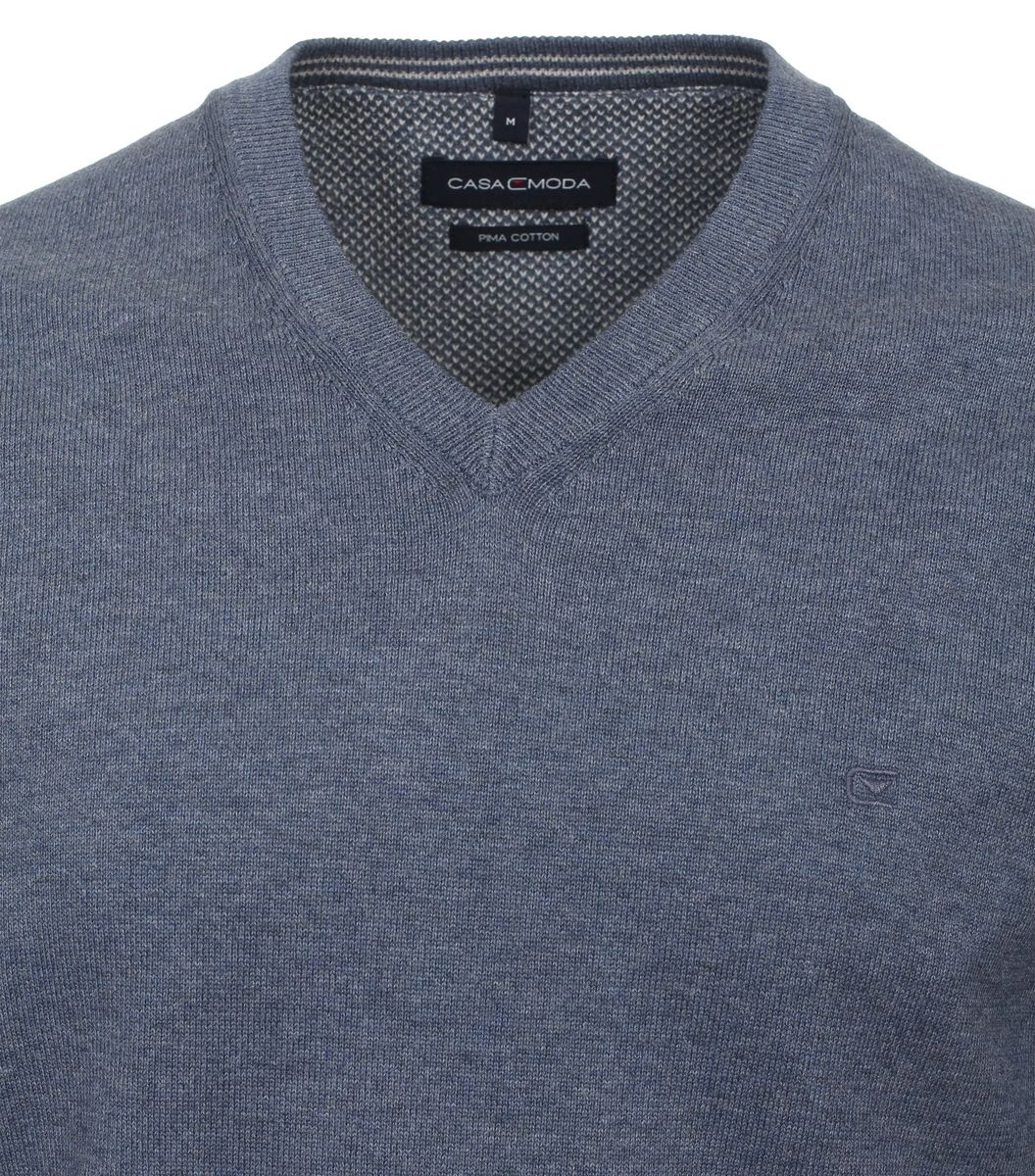 CASAMODA Strickpullover, V-Ausschnitt, Rippbündchen, für Herren, blau, M