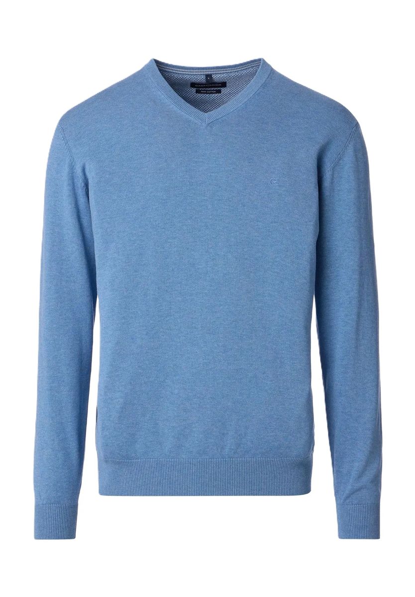 CASAMODA Strickpullover, V-Ausschnitt, Rippbündchen, für Herren, blau, M