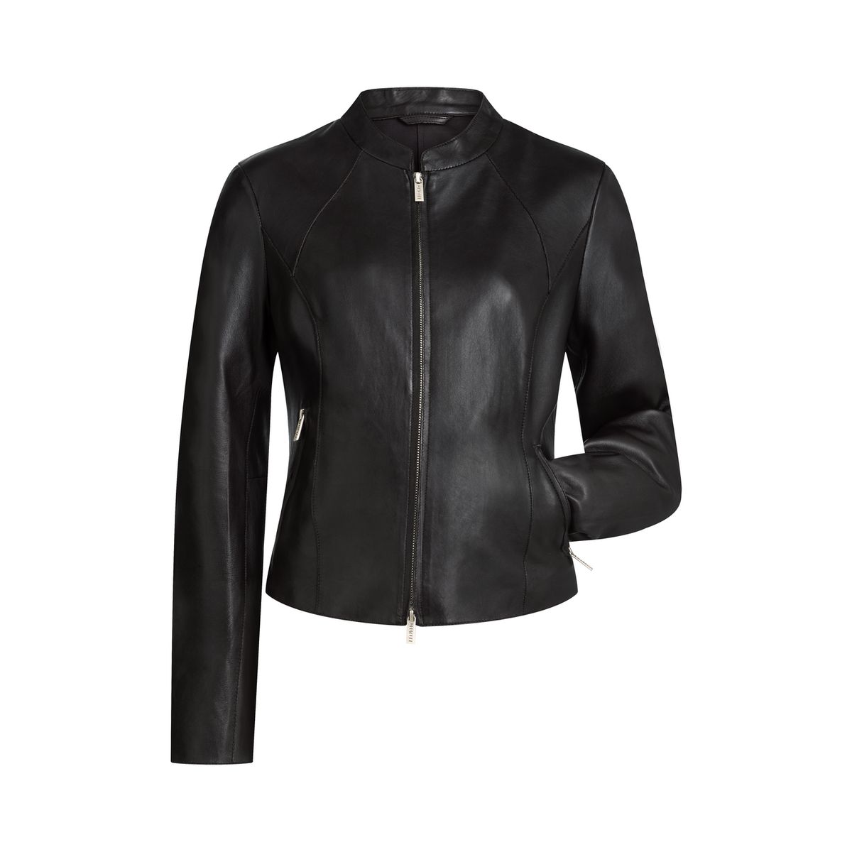 Klassische Glattlederjacke mit Stehkragen