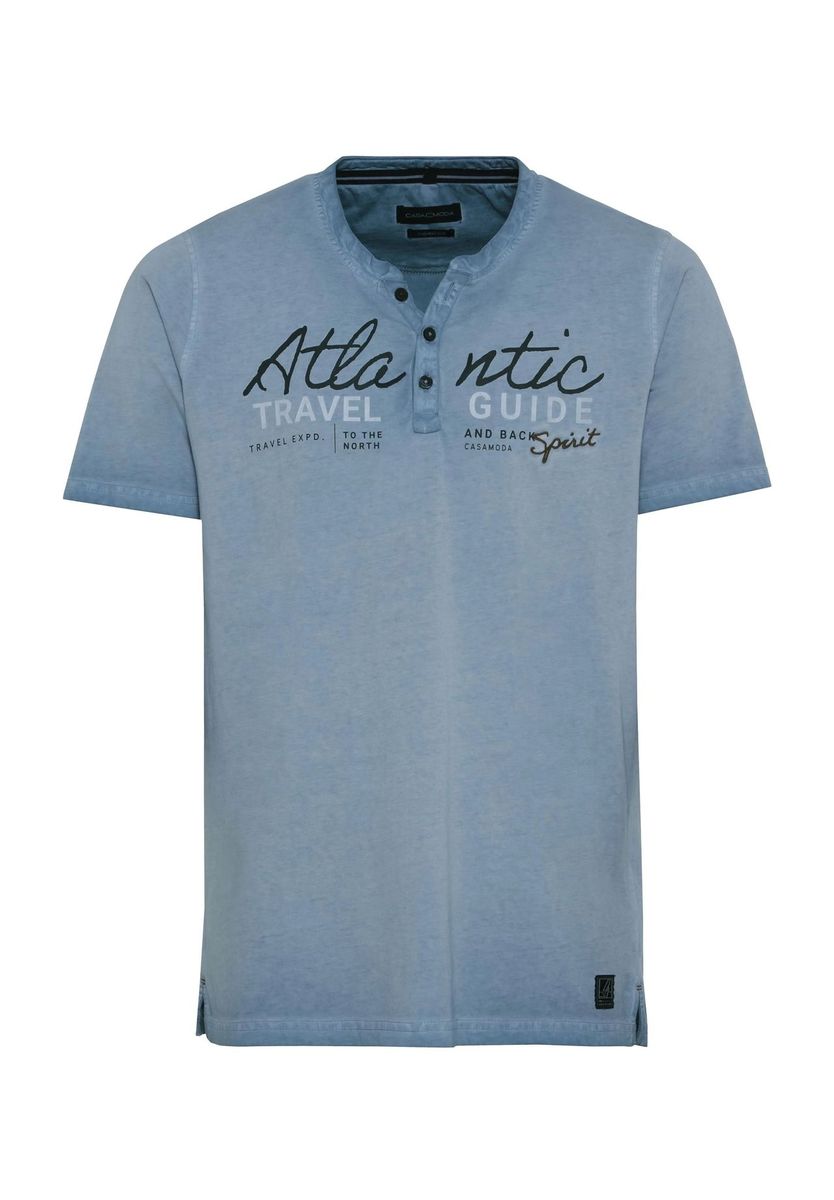 Blaues Henley-T-Shirt mit Grafik für Herren