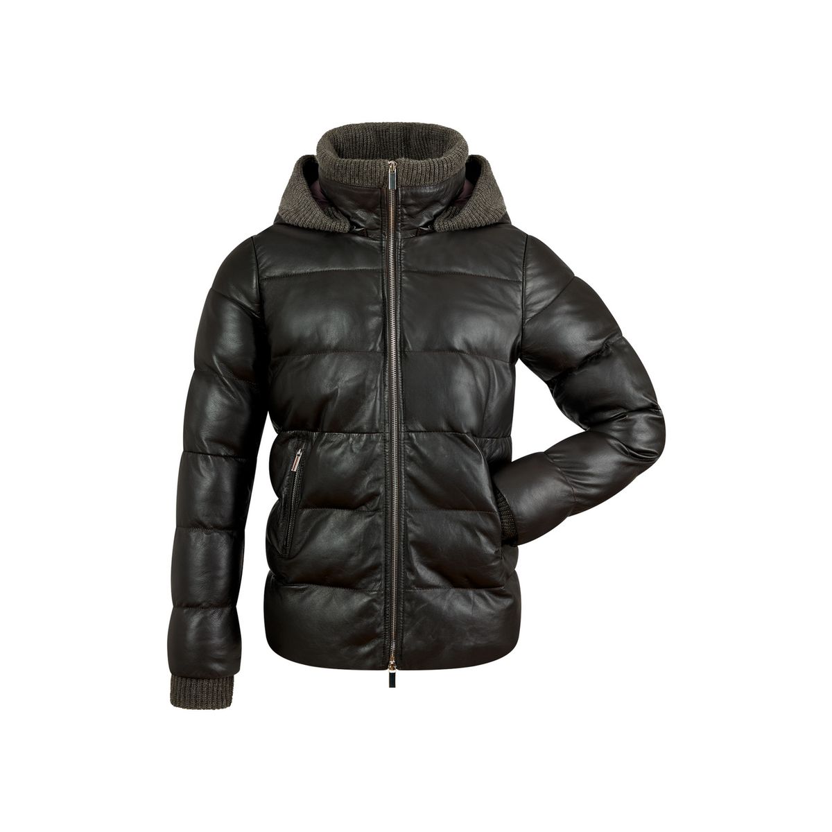 Gesteppte Lederjacke mit Kapuze