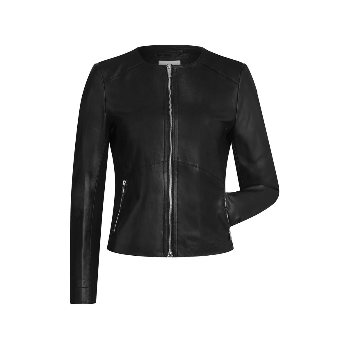 Kragenlose Lederjacke mit Reißverschluss