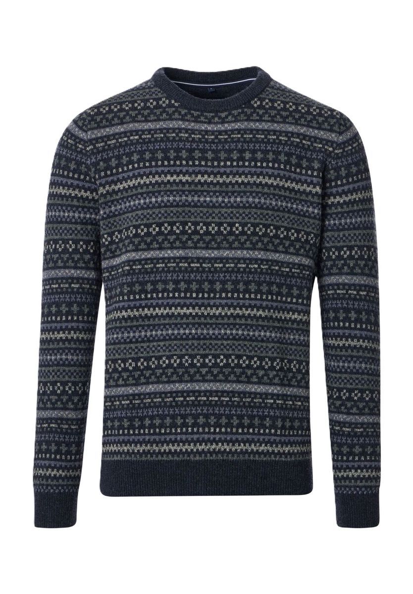 Gemusterter Rundhals-Pullover mit Wollanteil